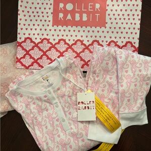 Roller Rabbit Lovey Monkey Pink and White Kids Pajama Set